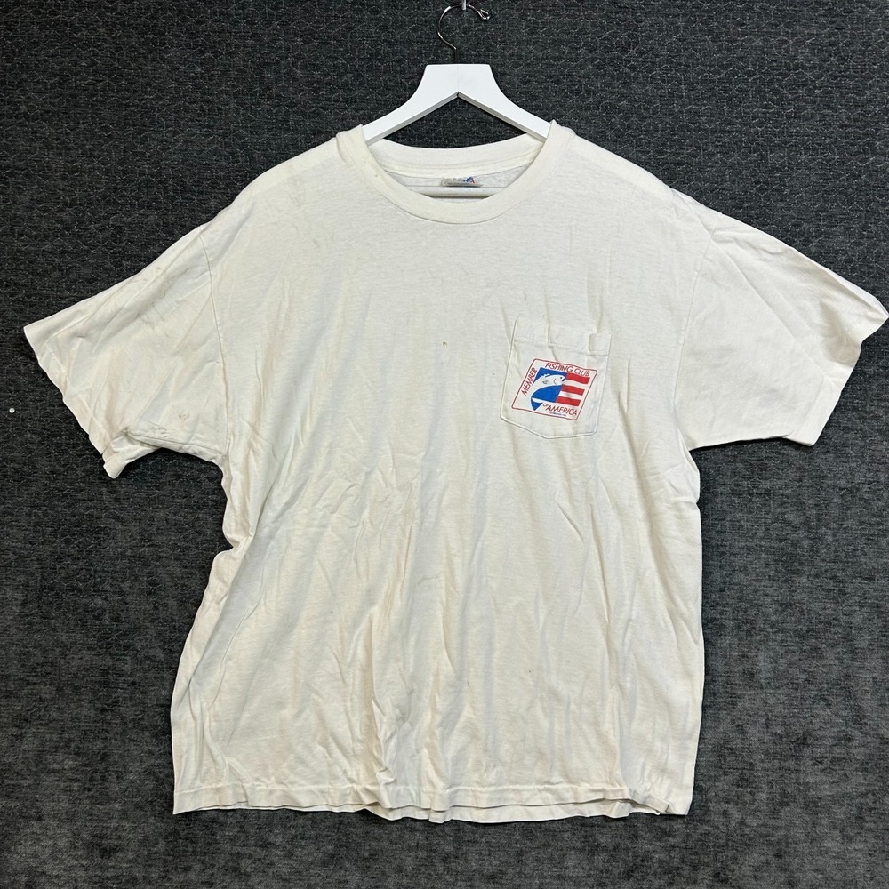 Vintage Hanes Fishing Club of America T-Shirt Men's White Graphic USA Made - XL